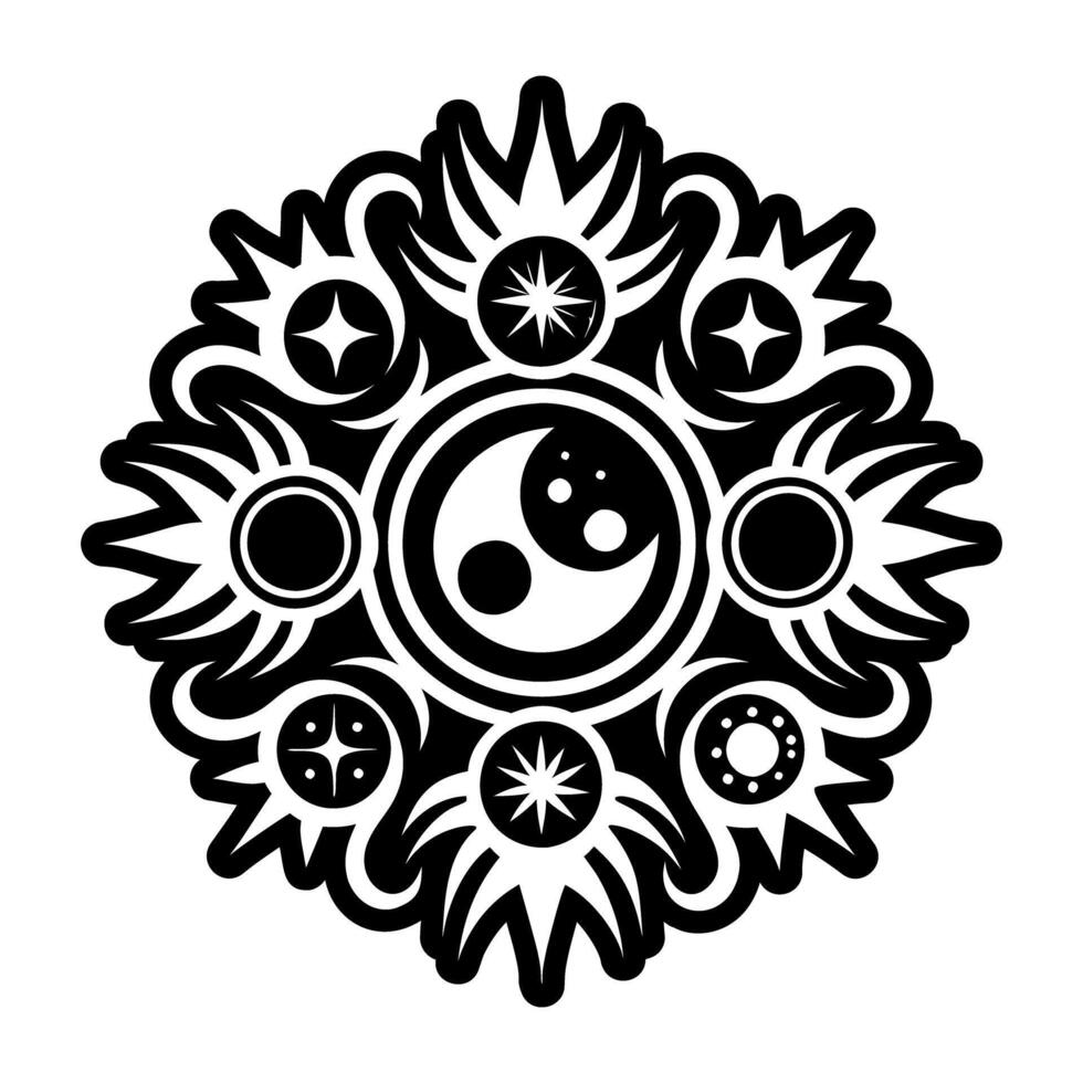 A black and white design with a star and a yin symbol vector