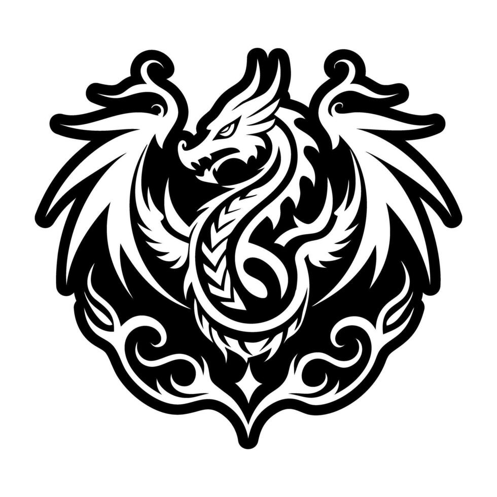 A black and white dragon tattoo design vector