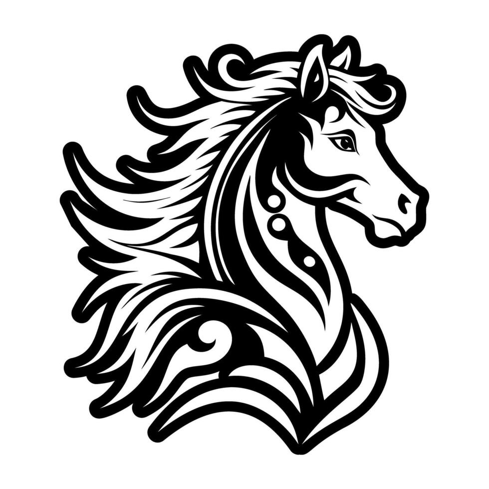 A horse head with a long mane vector