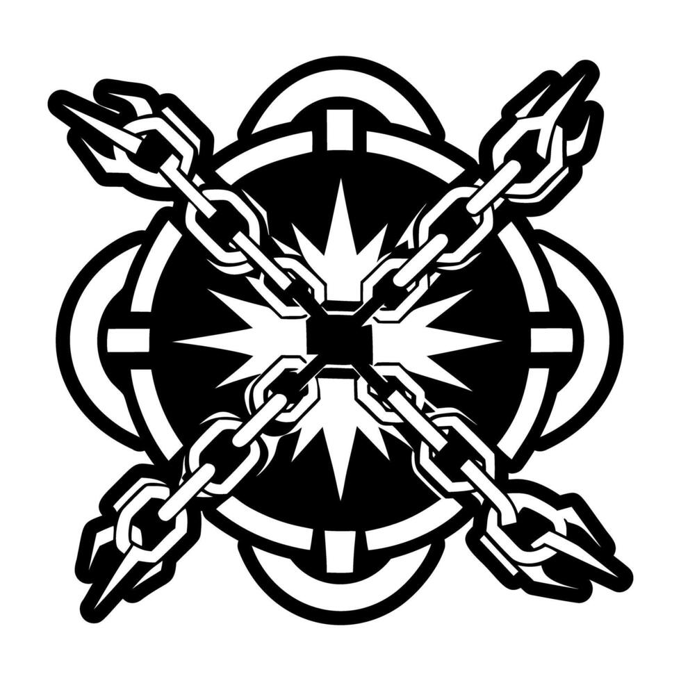 A black and white logo of a star with chains vector