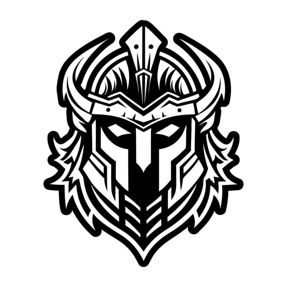 A black and white logo of a spartan helmet vector