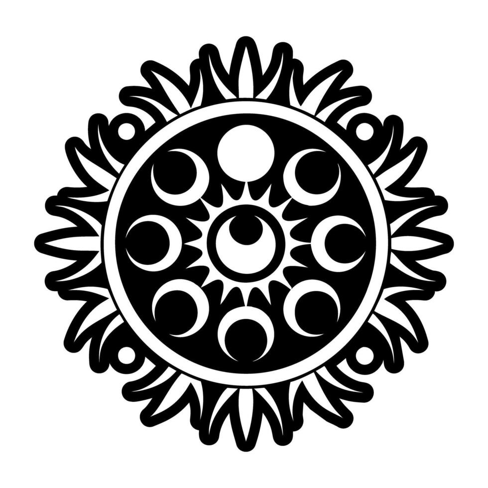 A black and white logo of a sun and moon vector