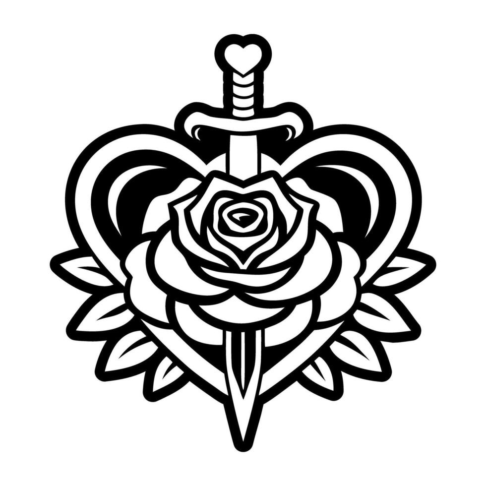A tattoo design with a rose and sword vector