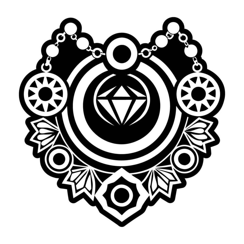A black and white logo with a diamond and a chain vector