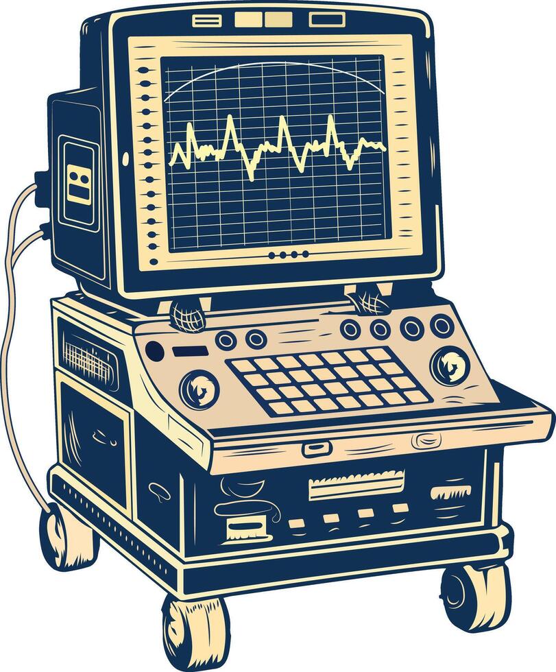 Echocardiogram machine illustration in vintage style vector