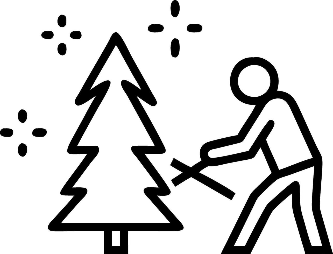 Abstract glowing figure cutting down a radiant Christmas tree vector