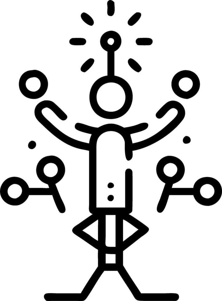 Abstract glowing person decorating a winter tree with lights vector