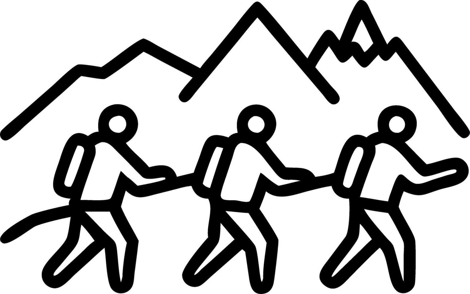 Candid group of hikers trekking through a snowy trail vector