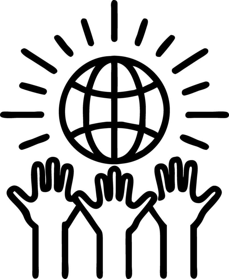 Digital abstract glowing globe with raised hands symbolizing global unity for Human Rights Day vector