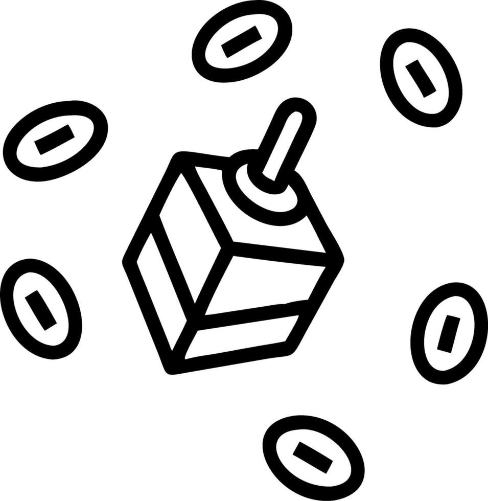 Dreidel spinning in mid air with floating Hanukkah gelt coins on white background vector
