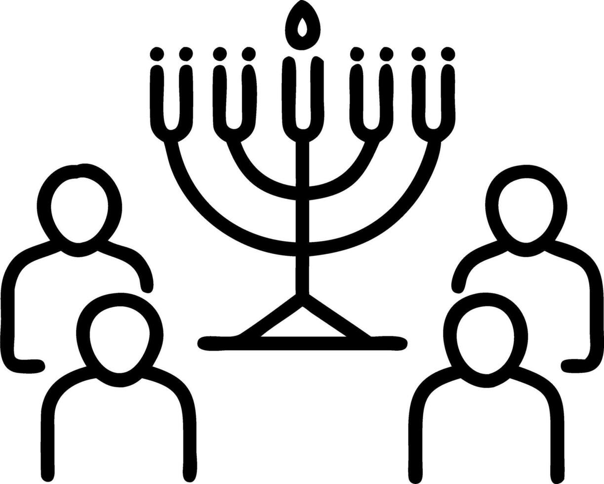Family lighting Hanukkah candles together candid moment vector