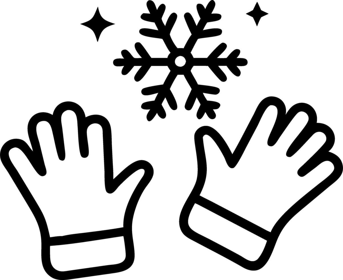 Floating holographic gloves and glowing snowflake with copy space vector