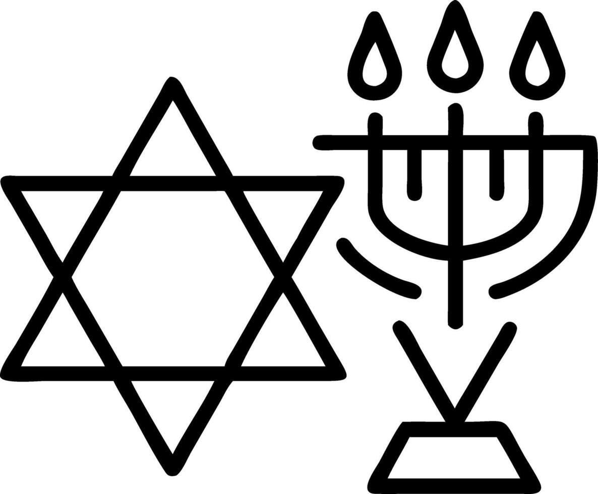 Floating Star of David and menorah candles with glowing effect white background vector