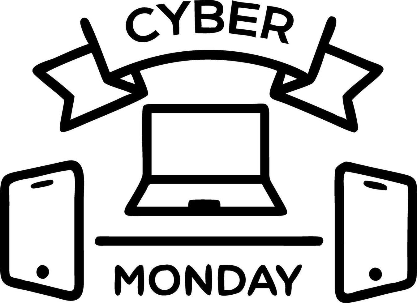 Glossy background with floating tech devices and glowing Cyber Monday banner vector
