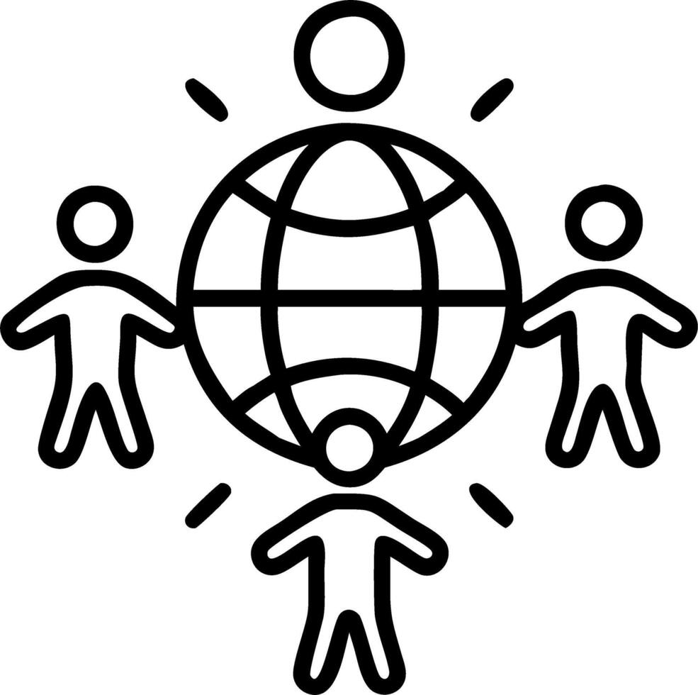 Glossy holographic figures holding hands around a glowing globe copy space vector