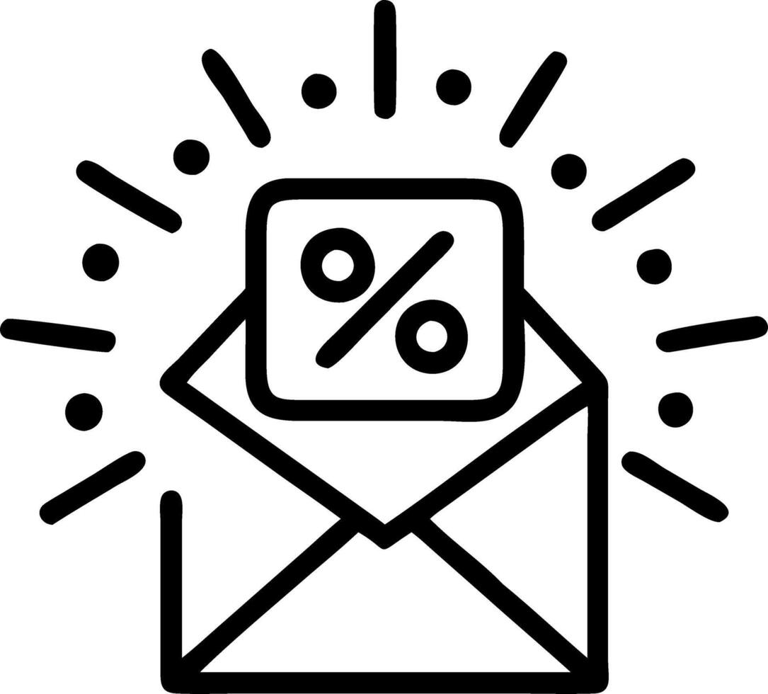 Glowing abstract email icon with floating sale notification vector