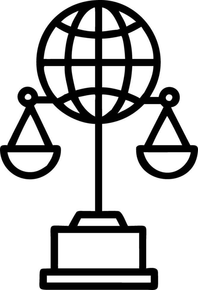 Podium with a glowing globe and scales of justice symbolizing global fairness with ample copy space vector