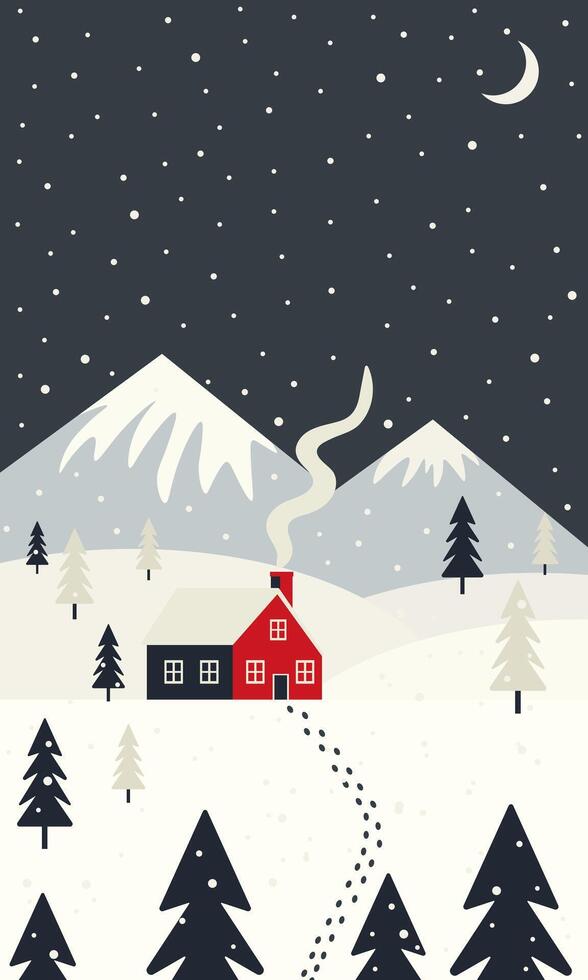 House in the forest in the mountains. Winter landscape. Flat illustration vector