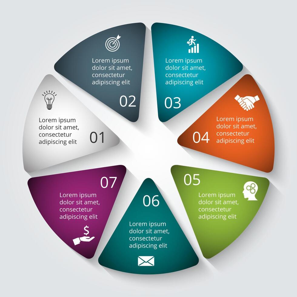 Circle element for infographic. Template for cycle diagram, graph, presentation and round chart. Business concept with 7 options, parts, steps or processes. Abstract background. vector