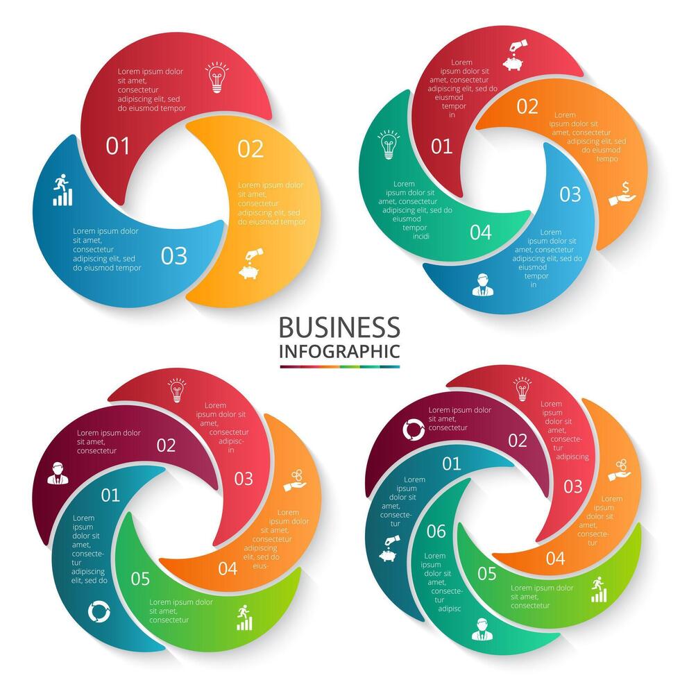 Circle element for infographic. Template for cycle diagram, graph, presentation and round chart. Business concept with 3, 4, 5 and 6 options, parts, steps or processes. Abstract background. vector