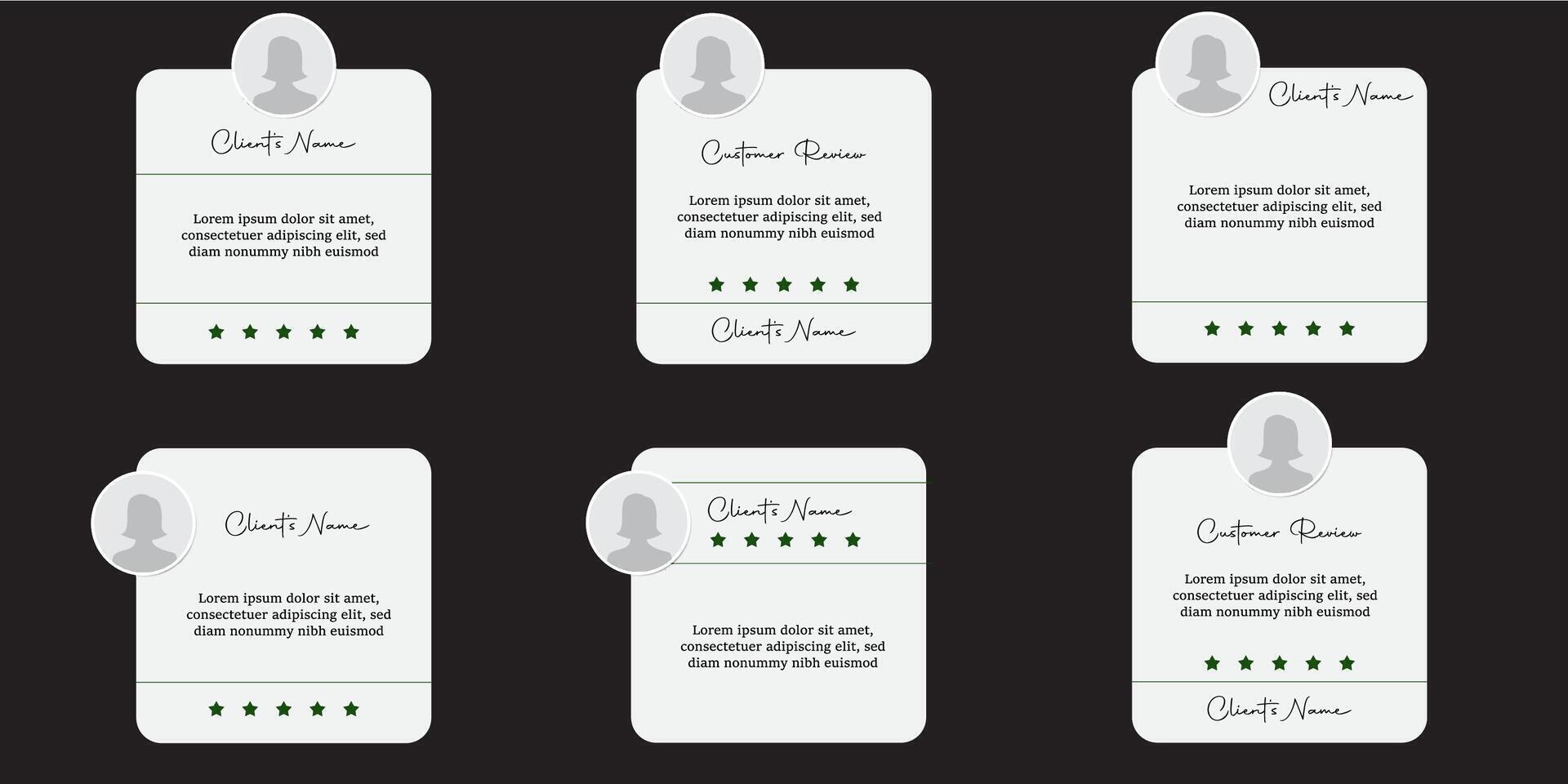 Square templates for customer feedback, beige background with speech bubbles, star ratings, and user icons. Designed for social media reviews and testimonials. vector