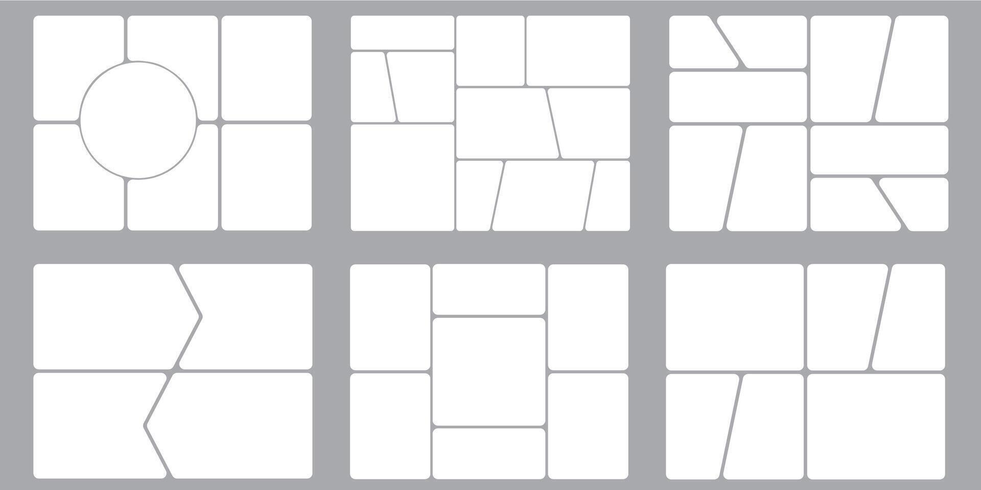 Organised portfolio. Mosaic pictures collection. Album brandboard. Collage mood board grid. Moodboard template. Set of presentation backgrounds. Photo layout. Gallery banner. vector