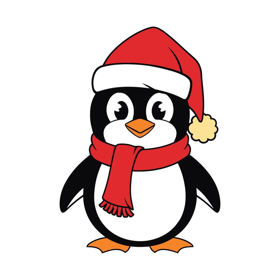Christmas themed penguin clipart with a festive hat design vector