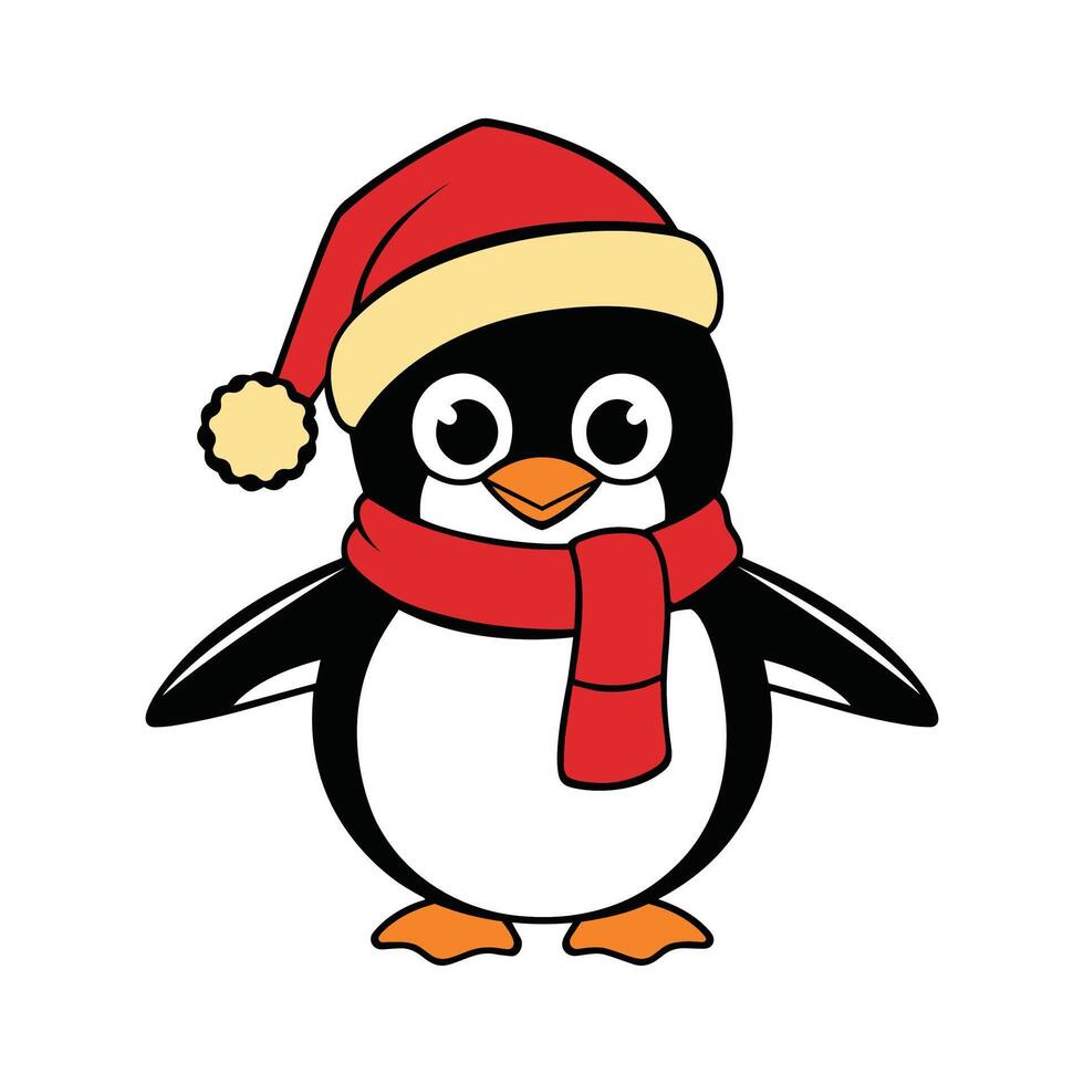 Penguin in a Christmas hat illustration for the holidays vector