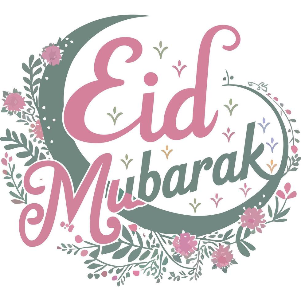 Floral Eid Mubarak Script Design. vector