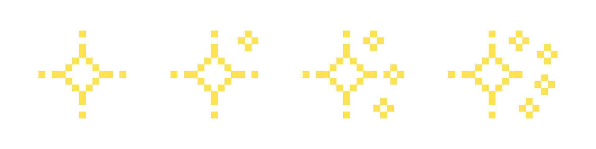 Pixel star set. 8-bit stars. Pixelated stars. Shiny stars pixel art icon set. Sparkling stars pixel art. vector