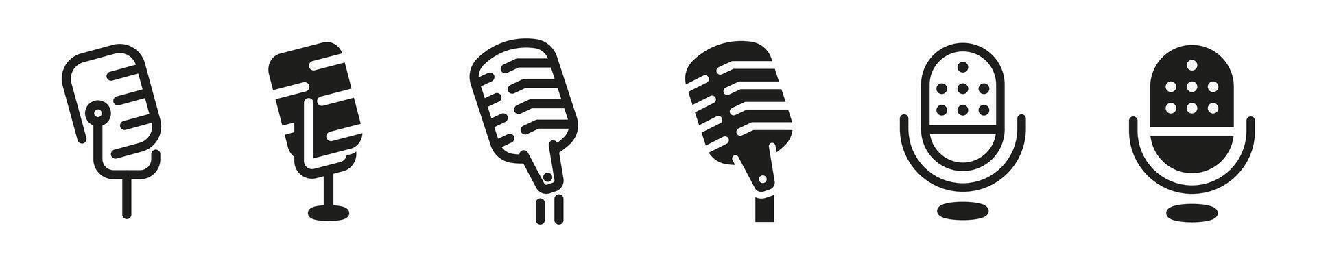 Microphone icon set. Audio equipment. Silhouette style icons. vector