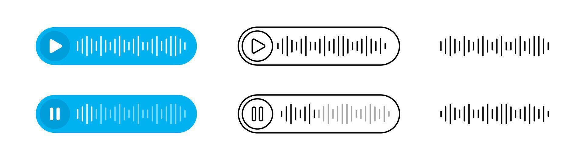 Voice message icon. Voice message bubbles. Sound wave icons. Mobile messenger app, online radio, podcast interface element. vector