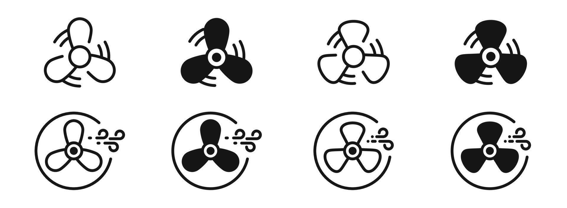 Fan icon set. Ventilator icon collection. Propeller icon set. Cooler icon. EPS 10 vector