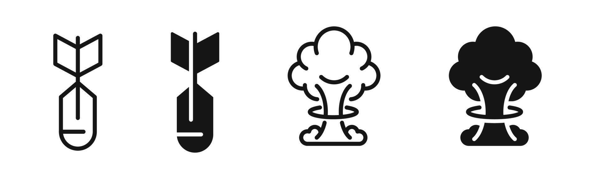 Air bomb icon. Explosion icon set. Air bomb explosion icons. Aerial bomb silhouettes. EPS 10 vector