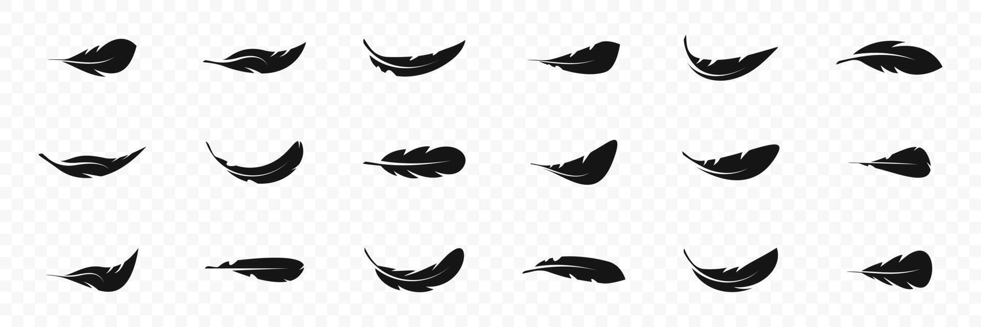 Bird feather icon set. Feather icons. Feather silhouette. EPS 10 vector