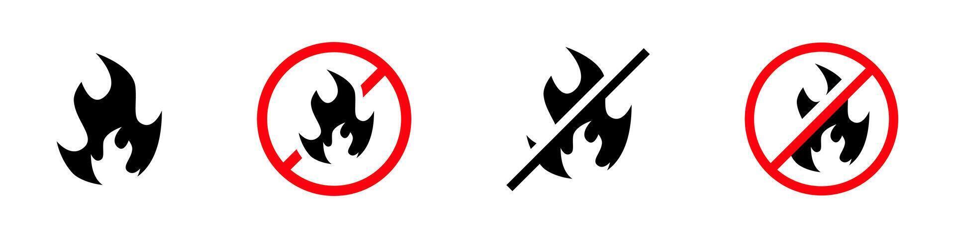 Fire forbidden symbols set. No fire icon set. Fire ban icon signs collections. EPS 10 vector