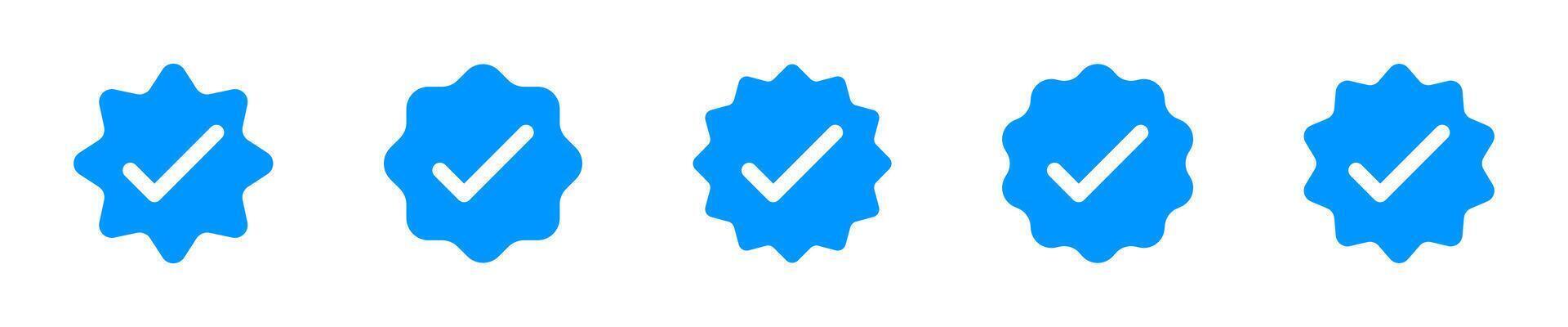 Verified badges. Verified badge icons. Verification symbol set. Social media account verification icons. Blue check mark icon. Profile verified badge. EPS 10 vector