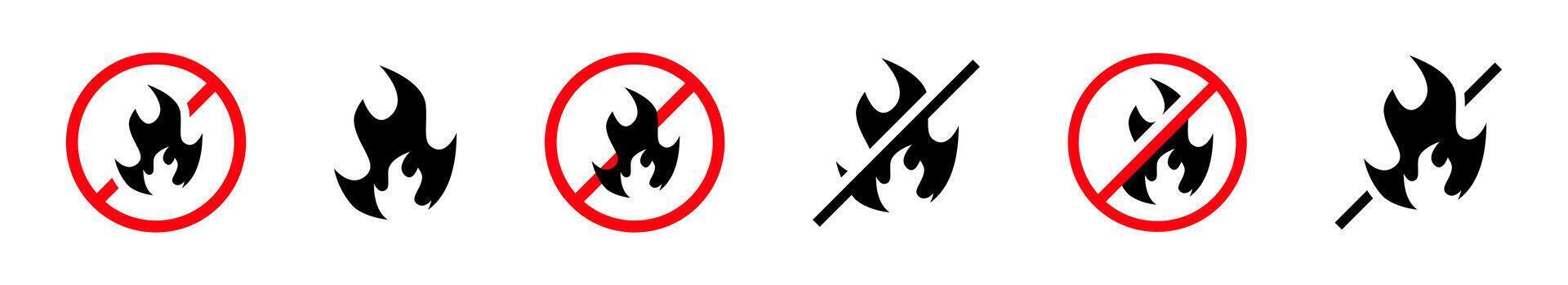 No fire icon set. Fire ban icon signs collections. Fire forbidden symbols set. EPS 10 vector