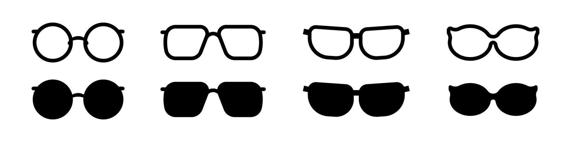 Glasses icons. Sunglasses silhouettes. Glasses shapes collection. Goggles icons. EPS 10 vector