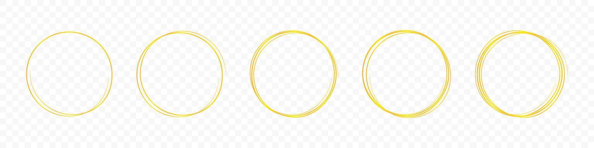 Golden circle frame set. Round frame set. Geometric line circle design golden frames. Round shape borders. Hand drawning circle line sketch set. graphic EPS 10 vector