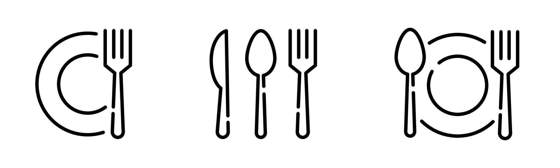 Cutlery icons. Fork, spoon and knife icons. Silverware silhouettes. EPS 10 vector