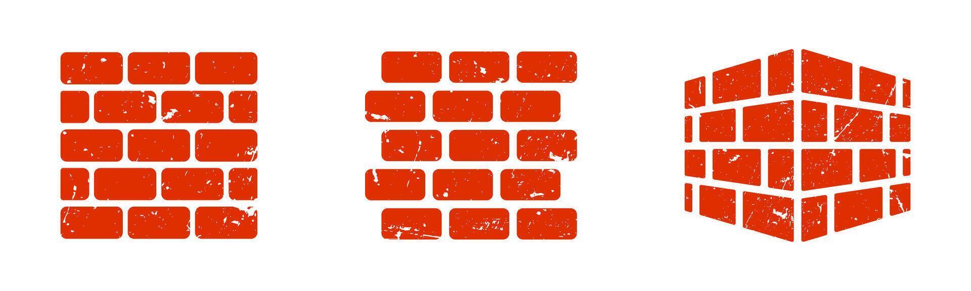 Brick wall icon set. Brick structure. Brick icons. Red brick wall illustrations. EPS 10 vector