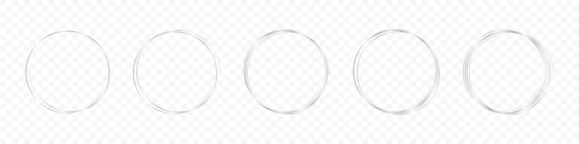 Silver circle frame set. Round frame set. Geometric line circle design silver frames. Round shape borders. Hand drawning circle line sketch set. graphic EPS 10 vector