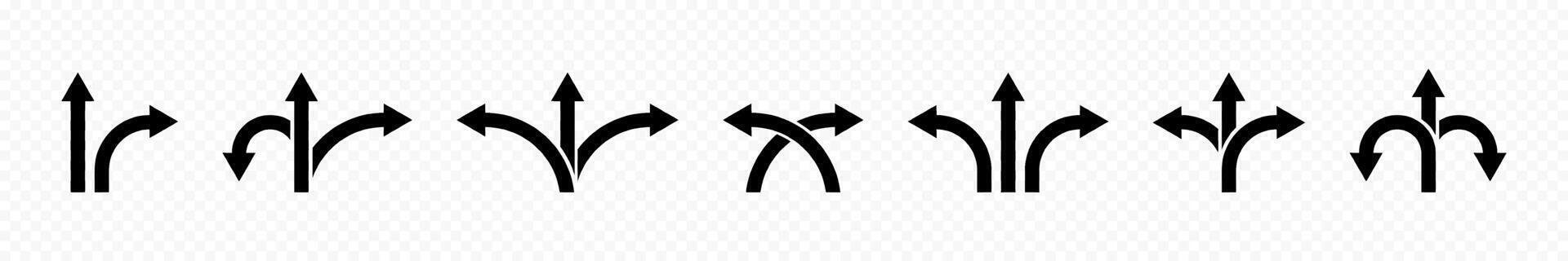 Road signs icon collection. Road direction icon collection. Way direction arrow sign set. Two way and three-way direction arrow sign. graphic EPS 10 vector