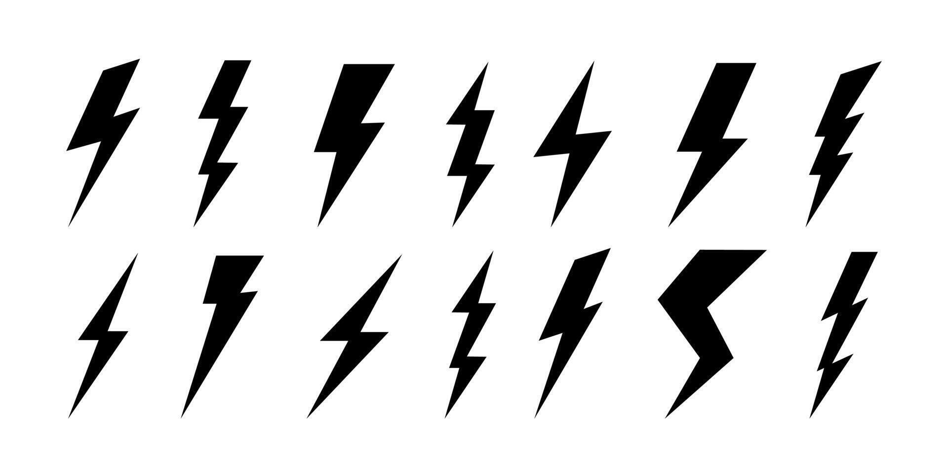 Lightning icon set. Electric thunderbolt set. Lightning bolt flash icons. Flash icons collection. Bolt logo set. Electric lightning bolt symbols. Flash light sign. illustration EPS 10 vector