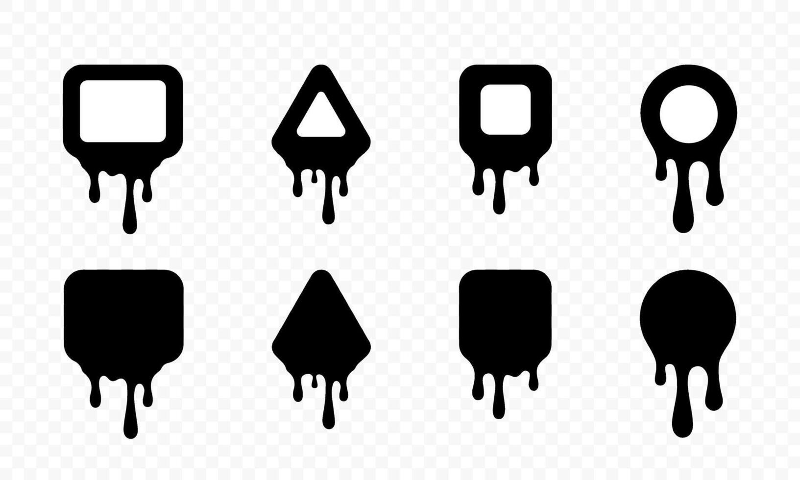 Black paint drips. Different paint drips shapes. Circle square and tringle paint stain. Ink drops and splashes. graphic EPS 10 vector