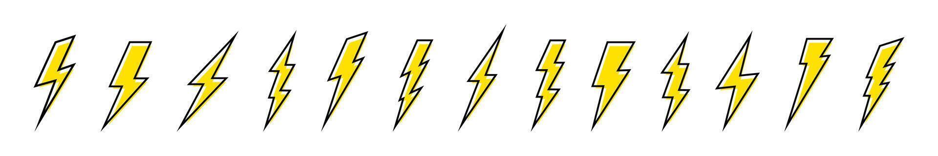 Lightning icon set. Electric lightning bolt symbols. Electric thunderbolt set. Lightning bolt flash icons. Flash icons collection. Bolt logo set.Flash light sign. illustration EPS 10 vector