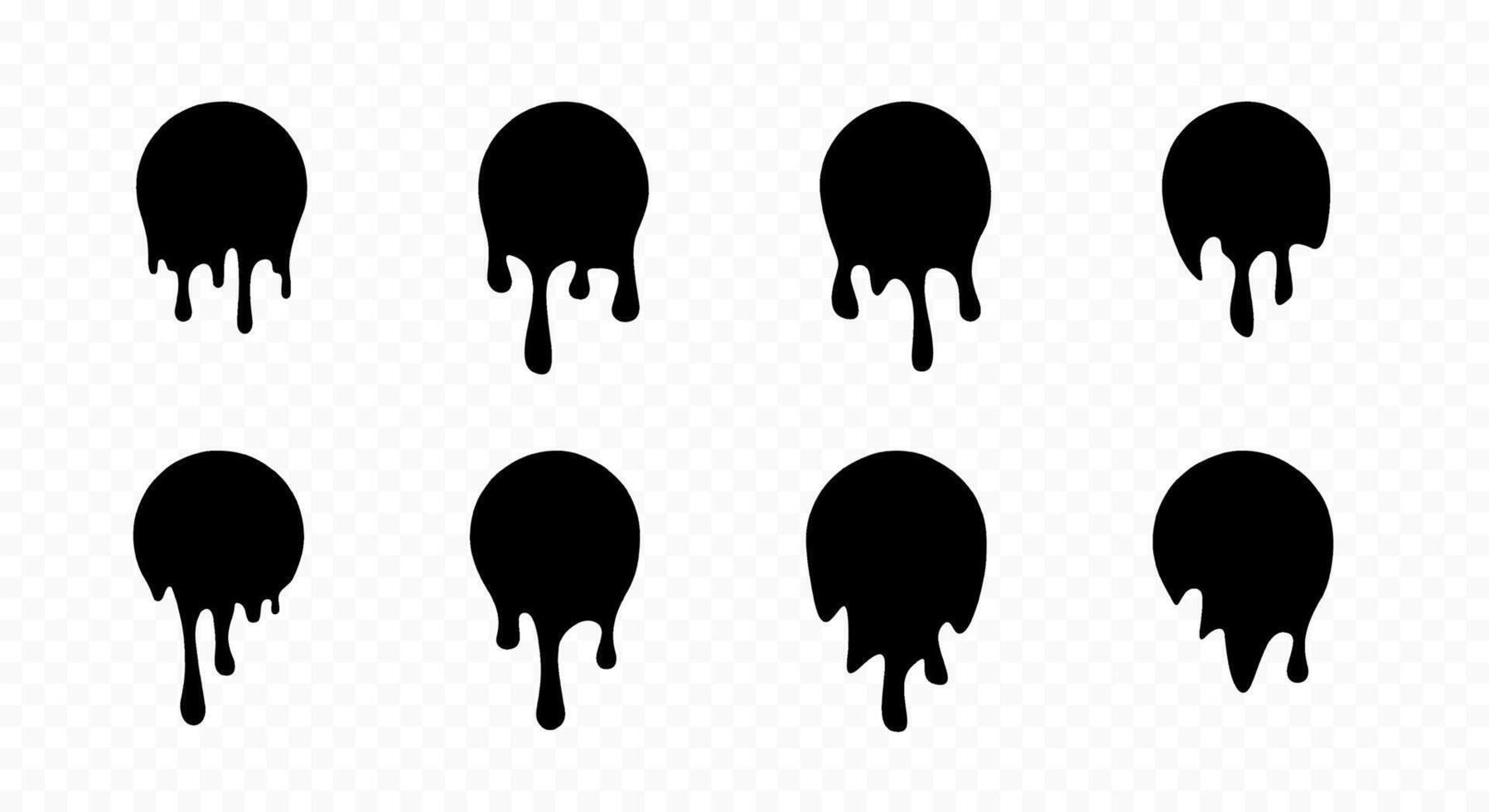 Ink drop icon set. Black melt drips. Liquid paint drops. Black paint drips set. Dripping paint. Liquid drips. Black ink runs. graphic EPS 10 vector