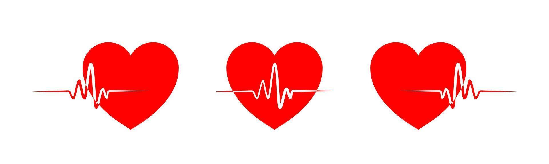 Heart beat pulse flat icon set. Heartbeat icon collection. Heartbeat line with heart shape. Cardiogram line icon. Pulse icon. graphic EPS 10 vector