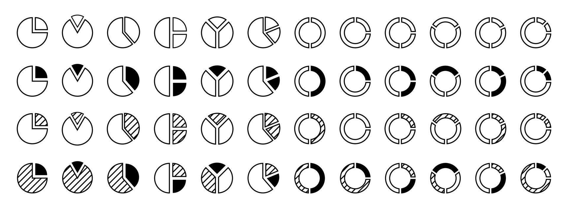 Piegraph icon collection. piechart icon set. Business infographic charts. Black infographic chart. Line graphics. Business concept. graphic design. EPS 10 vector